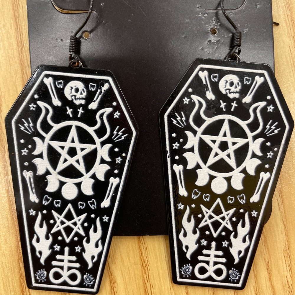 Spirit Halloween Witch Coffin Earrings